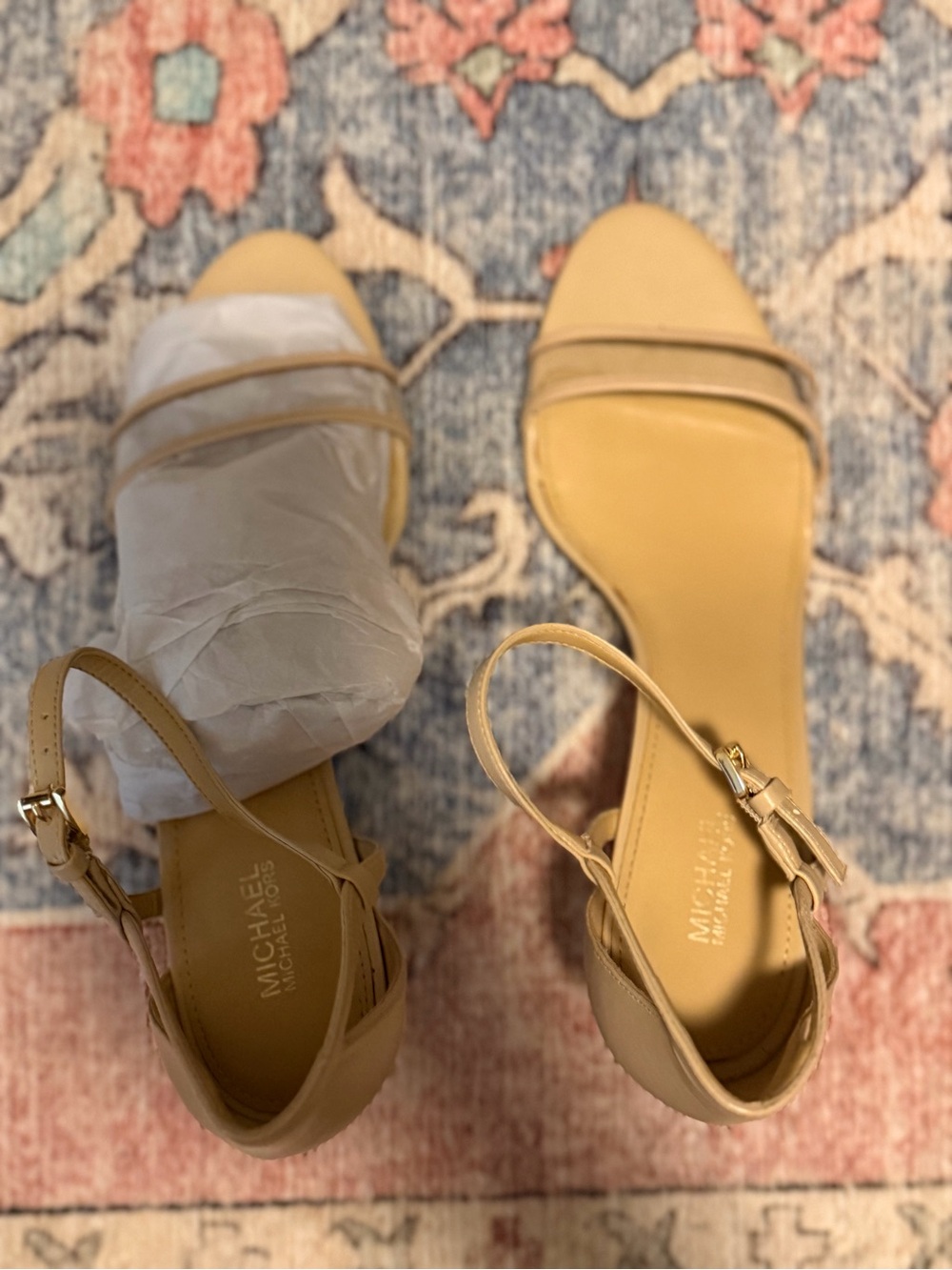 Michael Kors Beige Strappy Block Heel Sandals